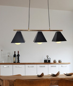 트리오 3등 펜던트조명, 주방식탁조명, LED식탁등 (블랙)